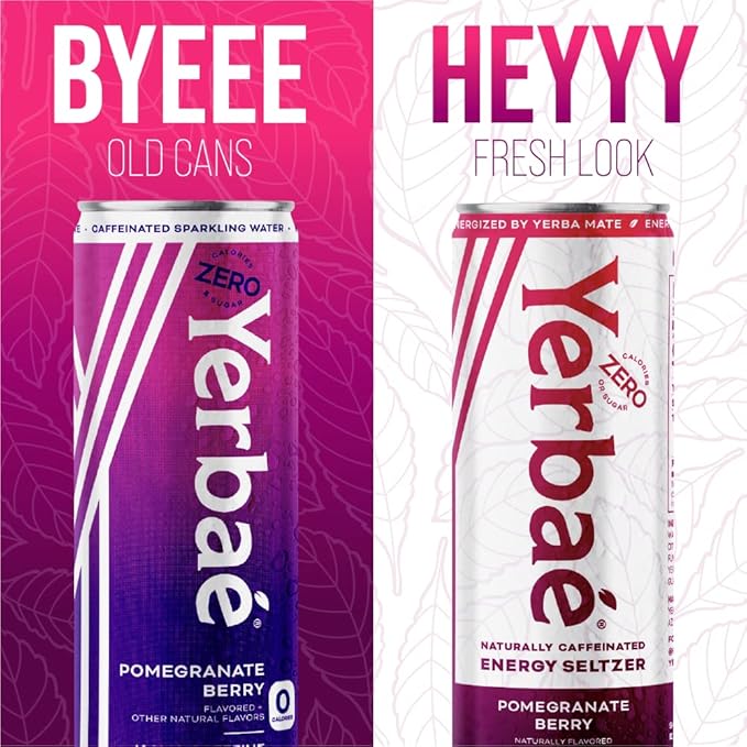 Yerbaé Energy Seltzer - Pomegranate Berry, No Sugar/Calories/Carbs. Energized by Yerba Mate, Naturally Caffeinated Plant-Based, Healthy Alternative to Coffee, Sugary Sodas, Pack of 12, 12oz cans - Bloomnest
