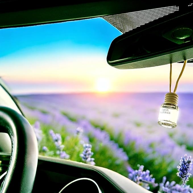 Urban Naturals Car Air Freshener Diffuser 1 Pack - Lavender Luxe Scent, 45+ Days Long Lasting Fragrance, Made in USA, Glass & Wood, Hanging Design + Vent Cip, Easy to Use - Bloomnest