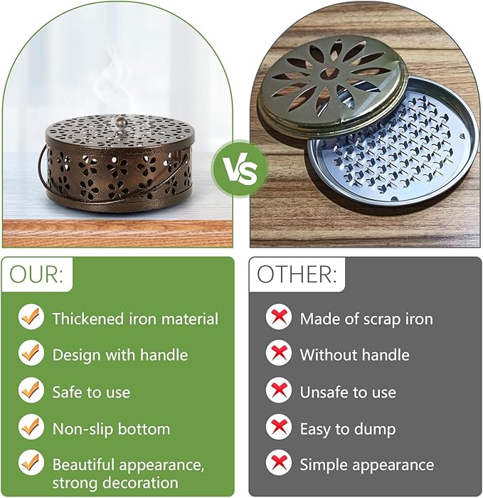 Portable Iron Mosquito Coil Holder with Handle Round Heat-Resistant Incense Holder (Bronze) - Bloomnest