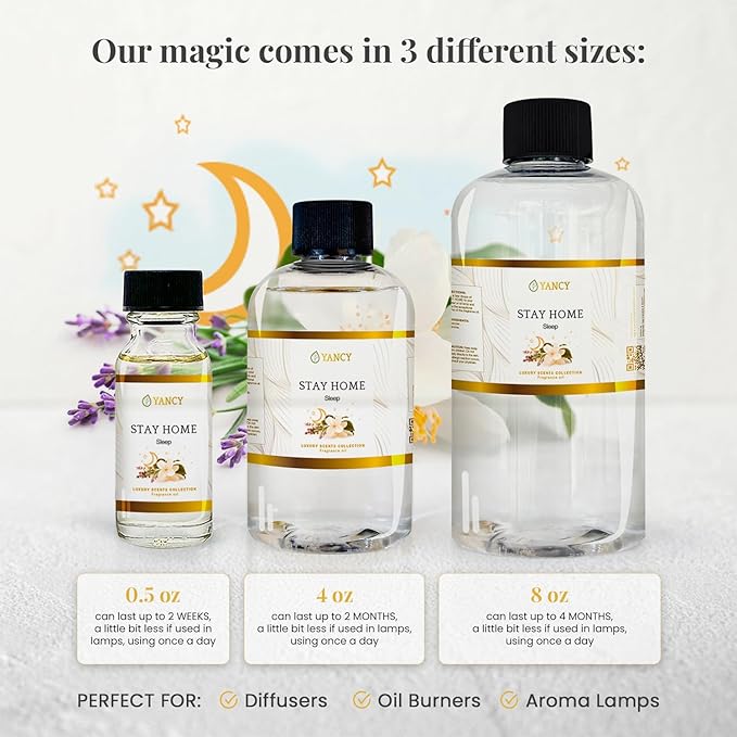 YANCY Stay Home Luxury Collection Fragrance Oil (8 oz), Cozy Vanilla and Amber Scent, Perfect for Diffusers, Oil Burners & Aroma Lamps, Comforting Home Scent for Relaxation & Unwinding YancySpa