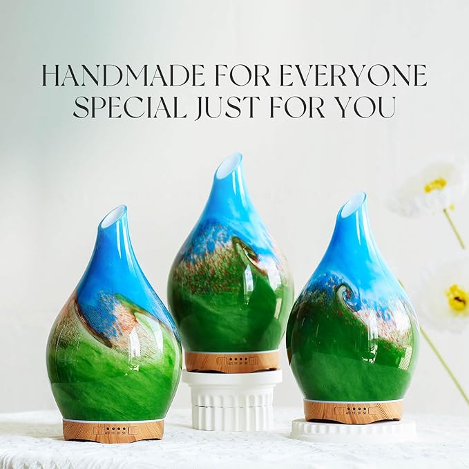 Porseme 280ml Essential Oil Diffuser Glass Color Changing Aroma Air Diffusers Aromatherapy Ultrasonic Cool Mist Humidifier 7 Running Hours Waterless Auto-Off for Sleeping, Yoga, Office (Blue Grass) - Bloomnest