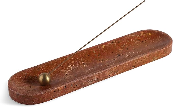 Koville Red Travertine Incense Holder, Incense Holder for Sticks, Natural Stone Incense Burner Ash Catcher for Meditation Yoga SPA, Balsam Fir/Palo Santo/Sage/Cone, Home Table Decor - Bloomnest