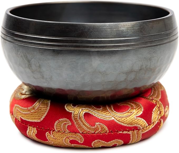 Tibetan Singing Bowl Set Brass - Master Healing Grade - Authentic Handcrafted Sound Bowl by Himalayan Bazaar (Black and Red) - Bloomnest