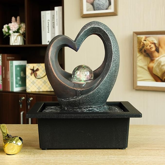 Spinning Orb Rock Cascading Tabletop Fountain, Zen Meditation Indoor Waterfall Feature with ON/Off Switch, Waterfall Fountain with LED Light for Home Office Bedroom - Bloomnest