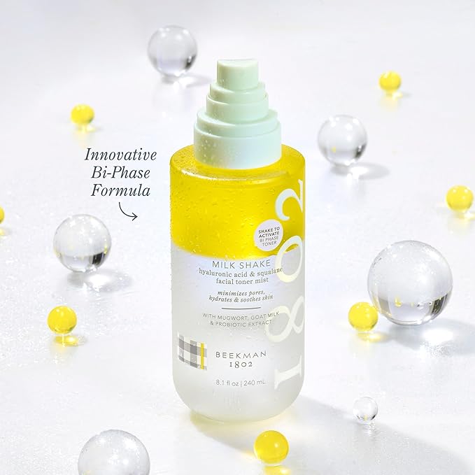 Beekman 1802 Milk Shake Mini Hydrating Face Mist - Hyaluronic Acid & Squalane Facial Mist Minimizes Pores & Gently Moisturizes, Goat Milk Skin Toner Spray, Lightweight, Fragrance Free, Travel Size - Bloomnest
