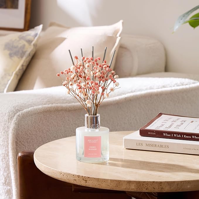Airkeep Reed Diffuser Set, 3.38 fl oz (100 ml) - Cherry Blossom Oil Diffusers with 8 Reed Sticks, Home Fragrance Reed Diffuser for Bathroom Shelf Decor - Bloomnest