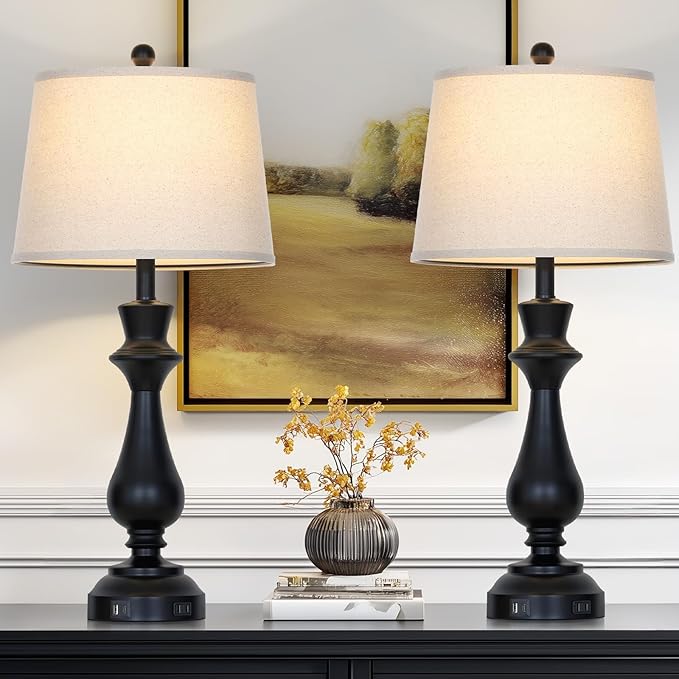 Modern Black Table Lamps Set of 2 for Living Room,30" Tall Bedside Lamp with USB Charging Port,3-Way Dimmable Touch Nightstand Lamp for Bedroom Desk Side Table Office,Black - Bloomnest