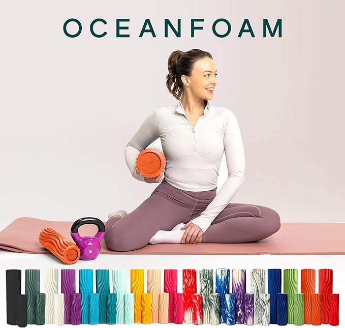 Oceanfoam Tidal Roller - Orange - Muscle Massage Foam Roller for Back Pain & Stretching - Firm and Ergonomic Wide Wave Textured - Yoga, Athletics, & Wellness - Full Size, 20" x 5" - Bloomnest