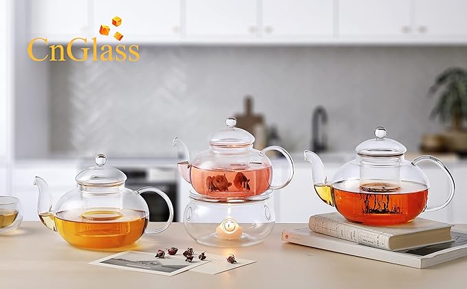 CnGlass 40.6oz/1200ml Glass Teapot with Removable Infuser,Stovetop Safe Tea Kettle,Blooming & Loose Leaf Tea Pot - Bloomnest