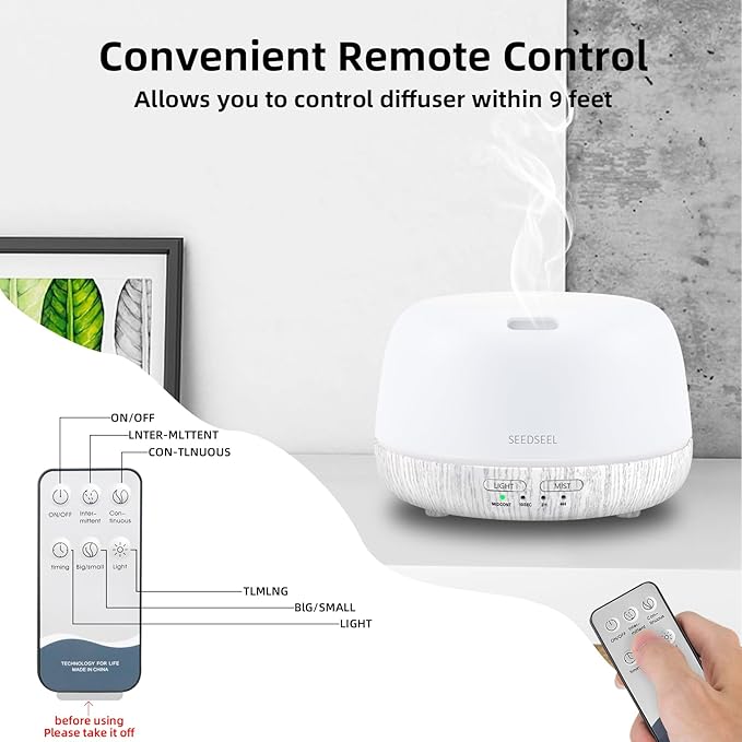 300ML Essential Oil Diffuser with Remote Control, Aromatherapy Diffuser with 7-Color Changing LED Light for Bedroom, Home - Bloomnest