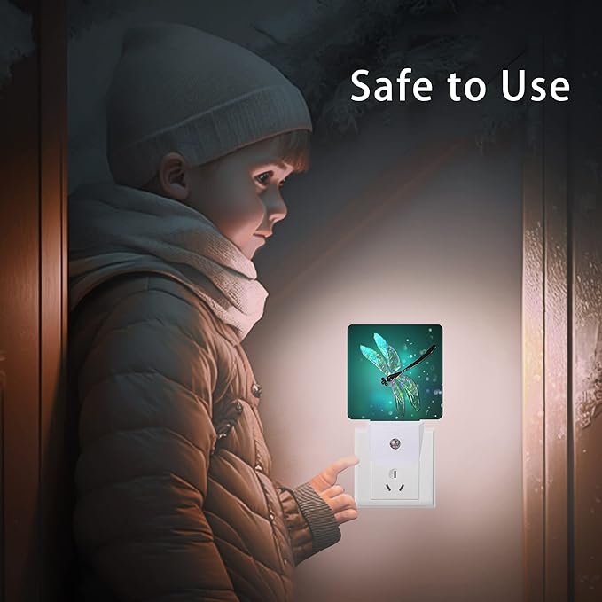 Dragonfly Night Light,Fantasy Green Dragonfly Plug-in Night Lights with Dusk-to-Dawn Sensor for Bedroom, Bathroom and Living Room Sleep Friendly lamp for Women/Girls/Boys Gift,0.5W