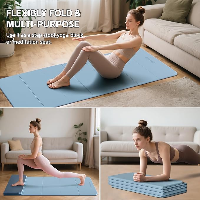 7-Fold Yoga Mat 70"x24" - 1/2 Inch Thick Folding Exercise Mat, Compact Non-Slip TPE Mat for Travel, Storage, Yoga & Home Gym, Lightweight & Portable - Bloomnest