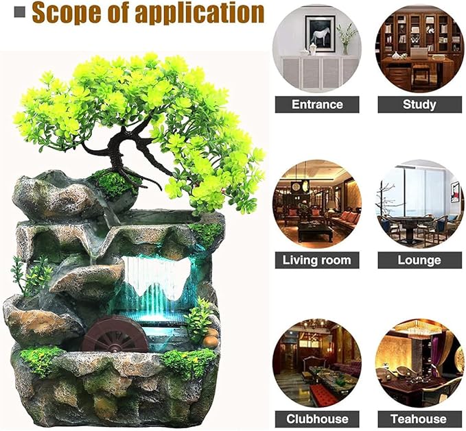 Rockery Stream Tabletop Fountain, Zen Meditation Indoor Waterfall Feature with Automatic Pump and Switch, Desktop Fountain for Home Office Bedroom Decoration (D) - Bloomnest