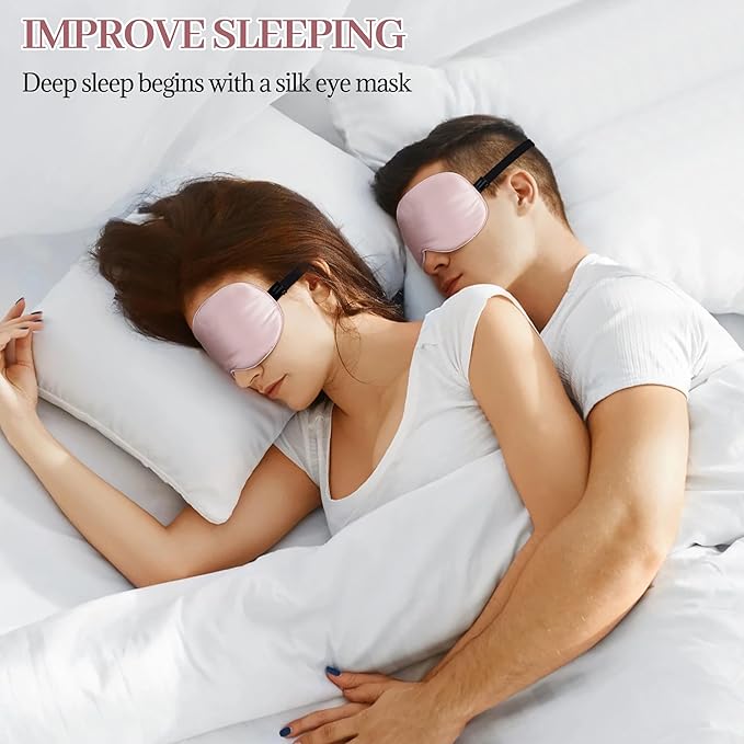Silk Sleep Mask Eye Cover, 100% Mulberry Silk Women Men Eye Mask for Sleeping Blackout with Adjustable Straps, No Pressure Soft Blindfold Night Eye Shade, Eyemasks for Travel (Pink)