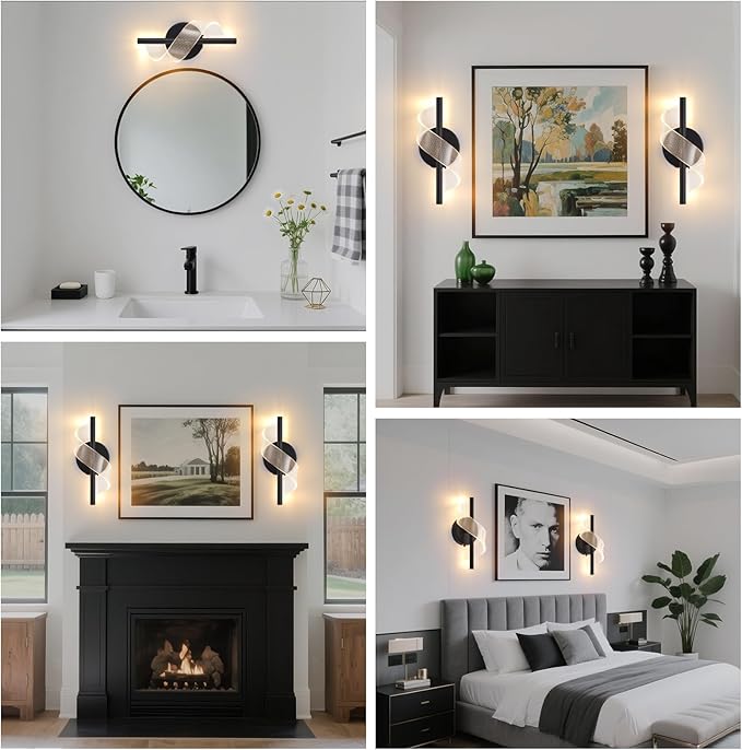Cordless Wall Sconces Set of 2, Helical Wireless Rechargeable Battery Wall Light with Remote Control Dimmable. Portable Lighting for Wall Painting, Living Room, Bedroom, Night Light. 11.8''Black - Bloomnest