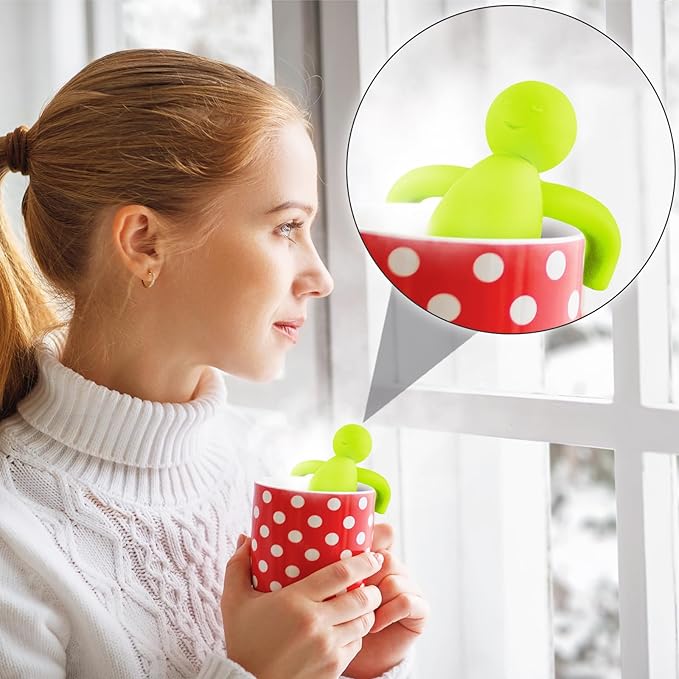 2 Pieces Tea Infuser for Loose Tea Cute Fine Mesh Tea Strainer Stainless Steel Tea Filter Ball Tea Diffuser Steeper for Teacups Teapots (Green, Rose Red) (JI-Hicarer-8) - Bloomnest