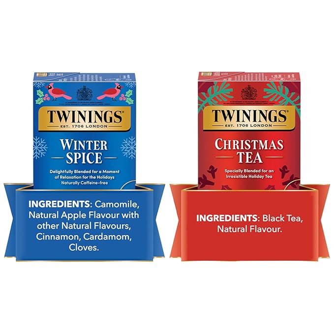 Twinings Holiday Sweet & Spicy Tea Variety 2-Pack β Caffeinated Tea and Caffeine-Free Winter Spice Herbal, Christmas Gift, 20 Tea Bags Ea - Bloomnest