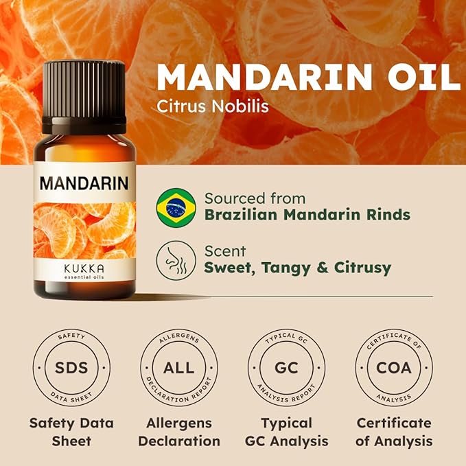 KUKKA Mandarin Essential Oils - 0.34 Fl Oz - for Hair, Skin, Diffuser, Aromatherapy & DIY Soap Making Scent - Bloomnest