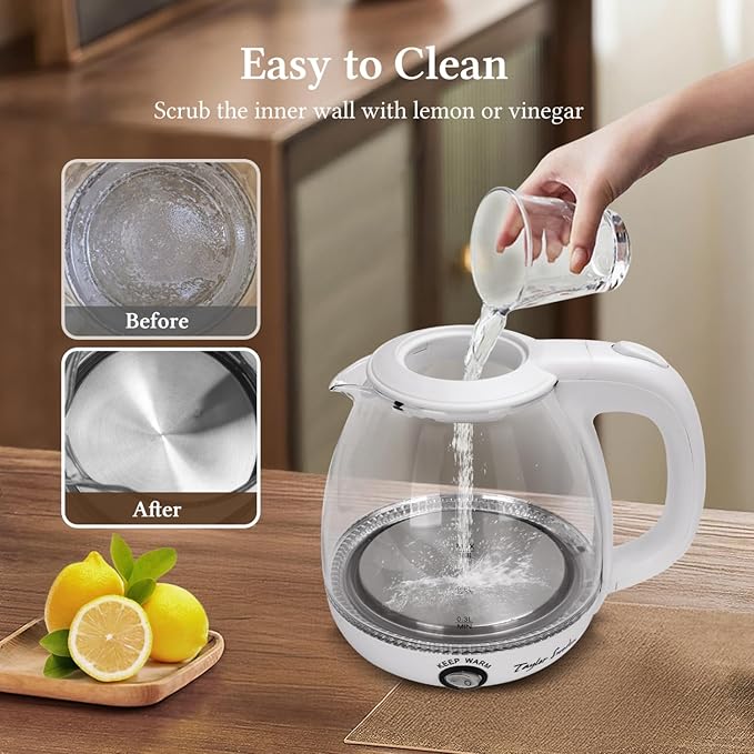 Taylor Swoden Electric Kettle with Tea Infuser, 1L Small Electric Tea Kettle with Keep Warm, LED Light Hot Water Boiler & Heater for Coffee & Tea, Auto Shut-Off & Boil Dry Protection, BPA Free, White - Bloomnest