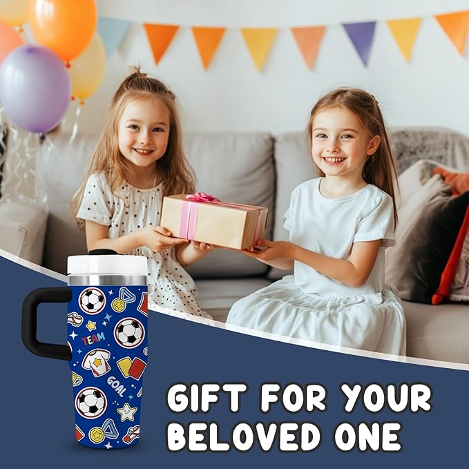 Sports Gifts for Kids - 14oz Blue Kids Sports Tumbler with Handle and Straw, Stainless Steel Insulated Water Cup, for Sport, School, Travel - Sport Lovers Gift for Children Birthday Gift Cup(1pc) - Bloomnest