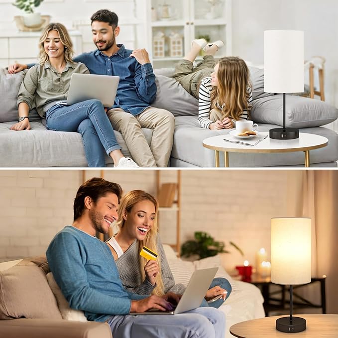 AKASUKI 18Inch Table Lamp with Dual Charging Station, 3 Way Dimmable Touch Lamp for Bedroom, Living Room, Office(LED Bulb Included) - Bloomnest