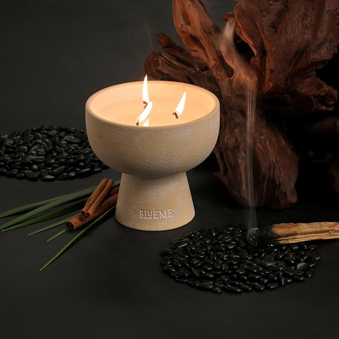 New BLUEME Wellness Candle Wax Refill, Contains Essential Oil, Sustainable, Hand Finished, Hand Poured, Premium, Luxury Ceramic, Natural Cotton Wick (12oz, Palo Santo & Vetiver) - Bloomnest