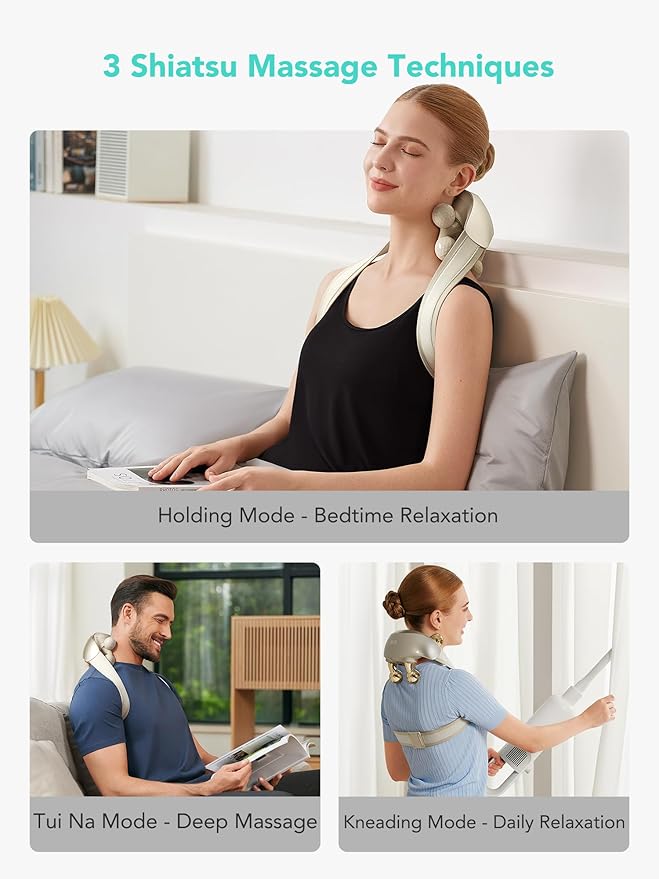 SKG Neck Massager for Pain Relief Deep Tissue Shiatsu Neck and Shoulder Cordless Neck Massager with Heat Gifts for Men and Women Dad Mom Grandpa H7 Ultra Beige - Bloomnest