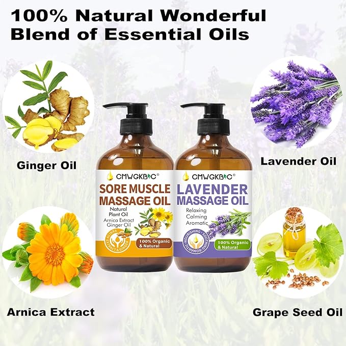 Massage Oil for Massage Therapy,Lymphatic Drainage-Ginger Oil Sore Muscle Arnica Oil &Lavender Oil Relaxing Massage Oils for Date Night,Massage Ball,Christmas Gifts for Men,Stocking Stuffers for Women - Bloomnest
