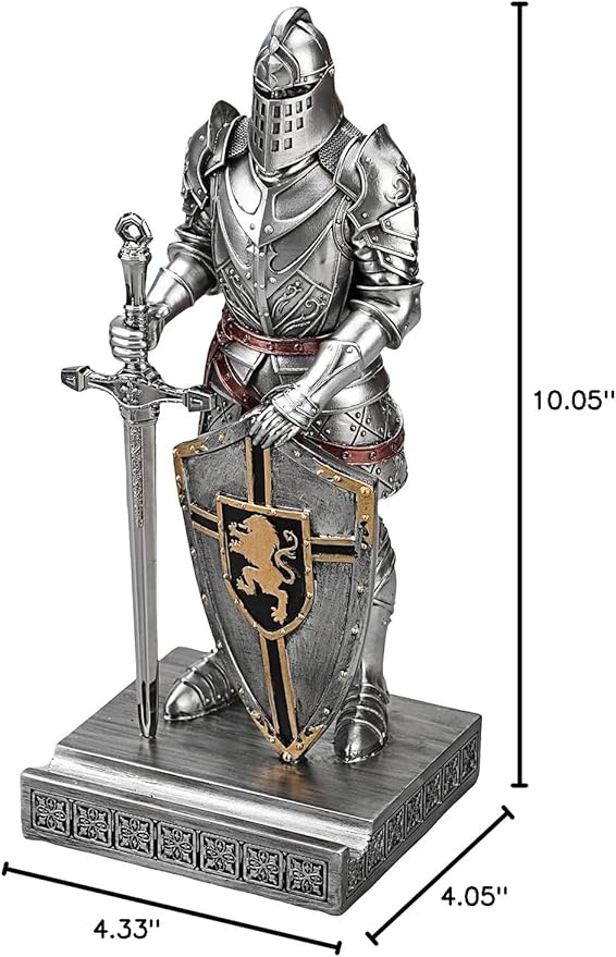 King's Guard Ornament Knight Statue for Desk, Desktop Accessories Pen Holder Pen Stand Paperweight for Office and Home (Silver)
