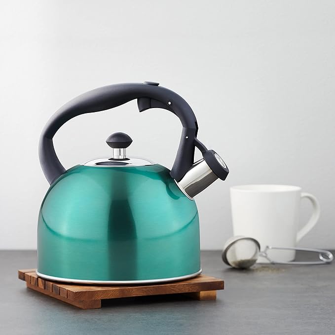 Amazon Basics Stainless Steel Tea Kettle, Hot Water Kettle with Whistle Spout, Fast Boiling, Ergonomic Handle, 2.4-Quart, Teal - Bloomnest