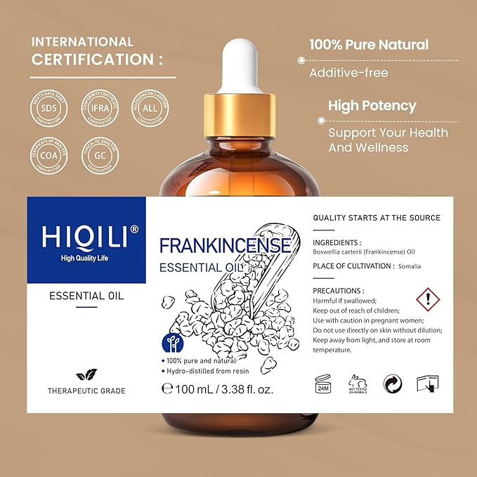 HIQILI 100ML Frankincense Essential Oil, for Massage, 100% Pure and Natural 3.38 Fl Oz - Bloomnest