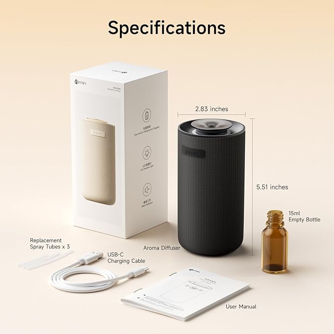 Waterless Car Diffuser & Home Aromatherapy Diffuser with Ignition-Activated Start/Stop | Cordless Portable Car Air Freshener for Essential Oils 5/10/15ml | Adjustable Scent, 2-in-1 Home/Car Mode - Bloomnest