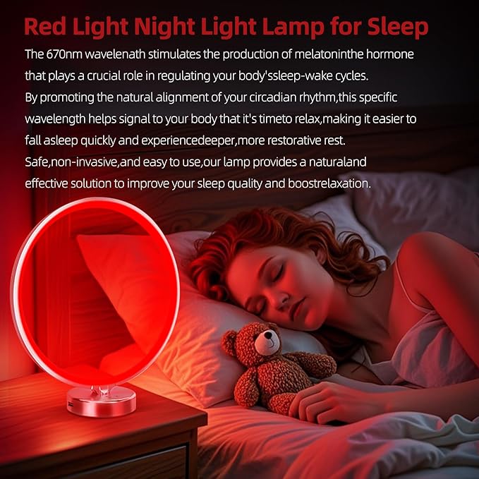 Red Light Therapy Night Light Lamp for Sleep 670nm Red Nightlight Desk Lamp with Multi-Color and Brightness Options Remote Control,Deep Relaxation and Improve Sleeping for Adults Kids (Silver) - Bloomnest