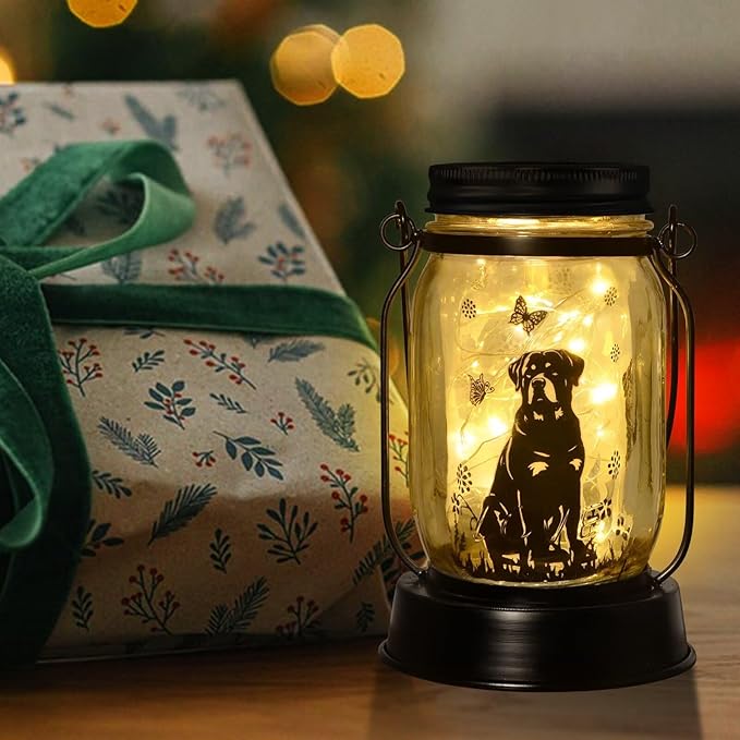 kyoryuger Rottweiler Gifts for Women/Men Rottweiler Solar Lanterns Dog Mom Birthday Dog Lovers Lantern Pet Loss Pet Memorial Lights, Solar Garden Decoration Outside for Yard, Patio,Backyard,Porch - Bloomnest