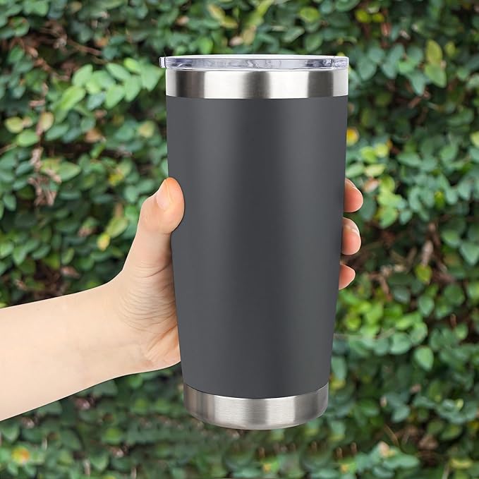 20oz Stainless Steel Tumbler Bulk with Lid, Travel Mug - Double Wall Vacuum Powder Coated Cup - Grey, 12 Pack - Bloomnest