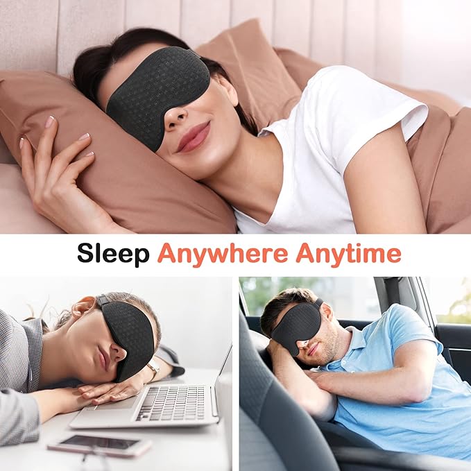 INNELO 3D Contoured Sleep Mask for Side Sleepers, 100% Light Blocking Sleeping Mask for Men & Women, Soft, No Pressure on Eyes, Airplane Blindfold for Travel, Night Eye Cover for Nap, Yoga, Black - Bloomnest