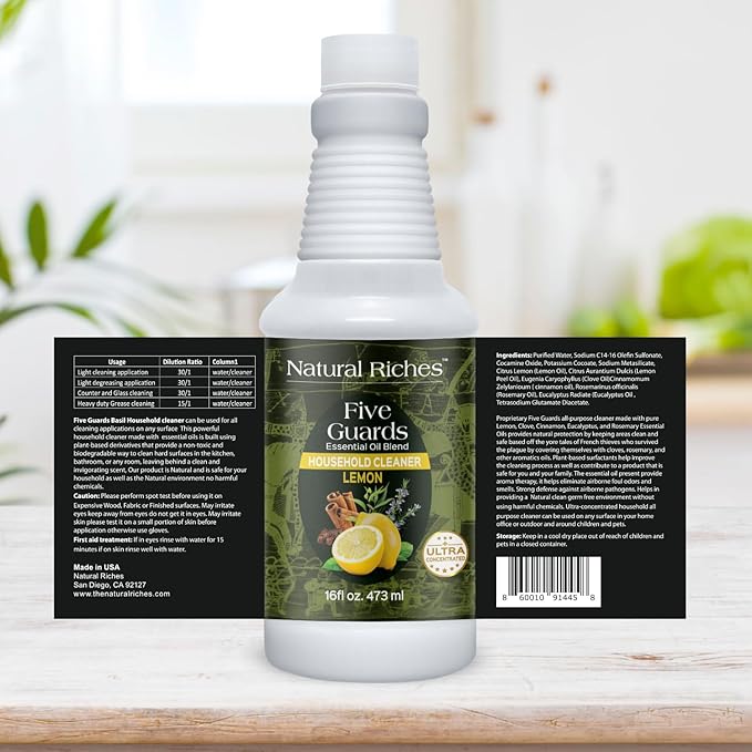 Natural Riches Household Cleaner Concentrate Five Guards Lemon scent from The Tales of French stories of Thieves Essential oil Blend household cleaner - 16 fl oz - Bloomnest