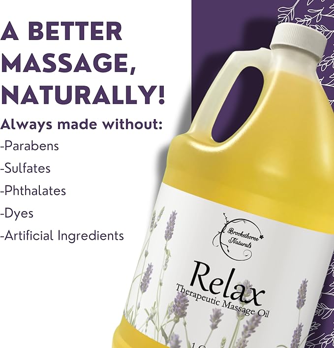 Relax Massage Oil for Massage Therapy | Professional Quality Oil with Lavender, Peppermint & Marjoram | All Natural, Non-Greasy, Smooth Glide | Large 1 Gallon Size with Pump by Brookethorne Naturals - Bloomnest