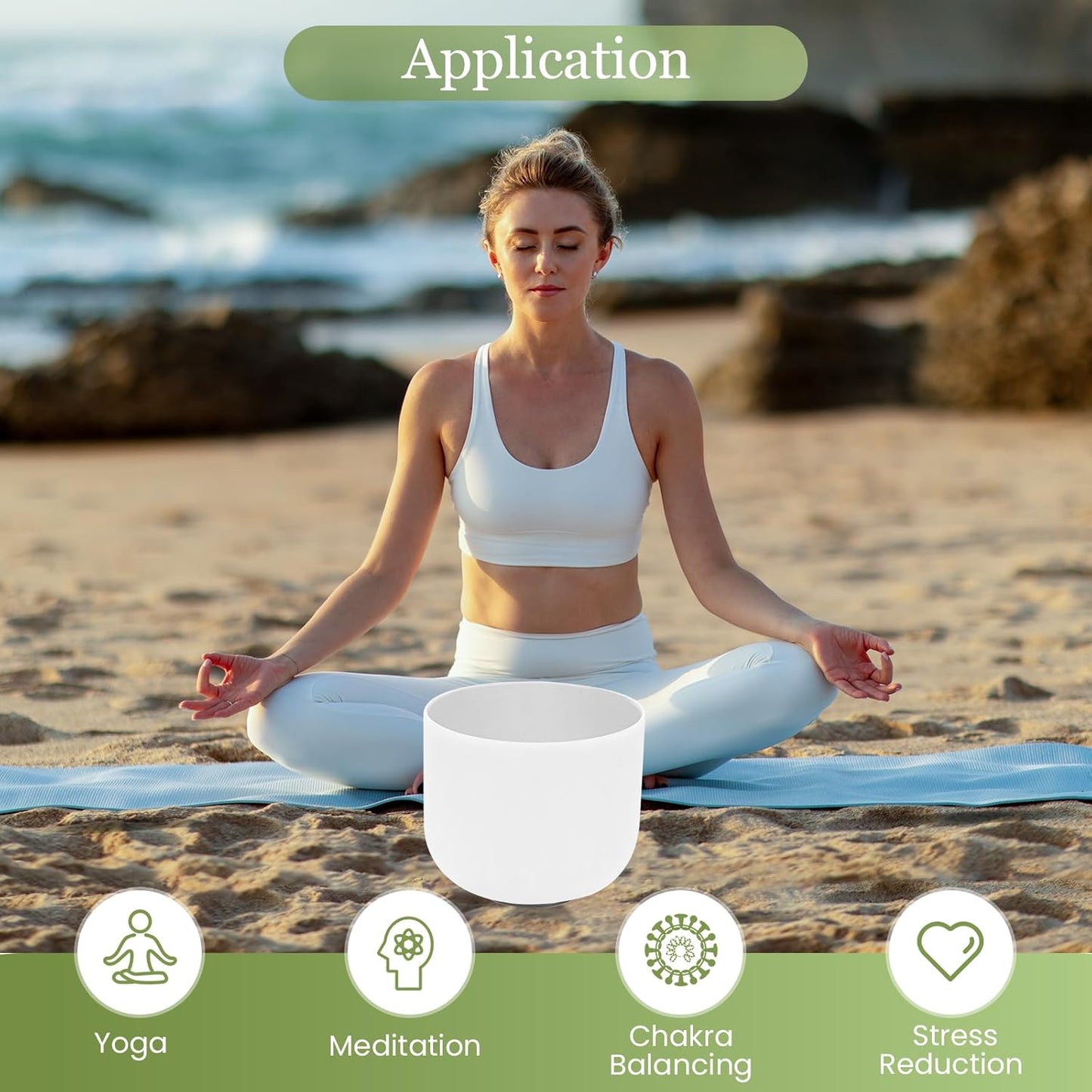 432HZ 8 Inchs B Note White Frosted Crystal Singing Bowl for Meditation Healing Yoga Chakra Quartz Crystal Sound Bowls with Heavy Duty Carry Case and Rubber Mallet,Suede Striker,O-rings