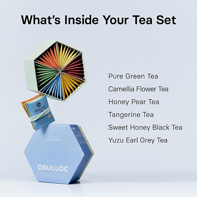 OSULLOC TEA VARIATION ESSENCE (42 Count, 6 Types x 7 ea), Assorted Tea bag Sampler, Exceptional Designed Variety Tea gift Set, Premium Tea sets from Jeju Island tea farm - Bloomnest