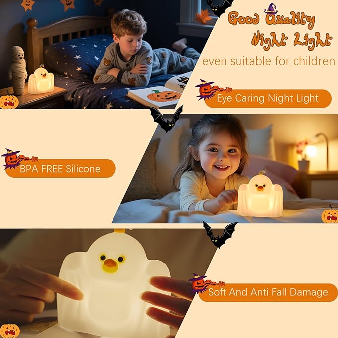 Ghost Duck Night Light for Kids, Cute Halloween Decor Squishy Lamp, Fun Weired Gag Ducky Gifts, Rechargeable Dimmable Bedside Animal Lamp, Baby Room Boys Girls College Dorm Trendy Stuff - Bloomnest
