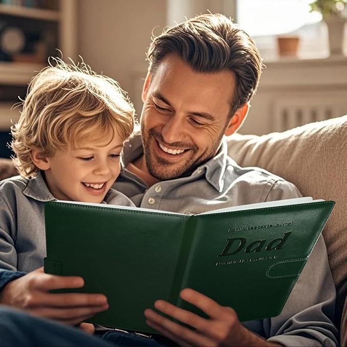 Artmag Dad's Life Story Journal with 250+ Prompt Questions, Family Keepsake Book Leather Cover for Dad to Share His Memories for Birthday Father's Day Christmas (Dark Green) - Bloomnest