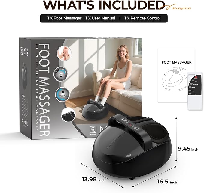 Foot Massager with Heat - Shiatsu Kneading & Rolling Compression, 5 Massage Modes with Adjustable Intensity, Fits Up to Size 13, Home Relaxation Gift - Bloomnest
