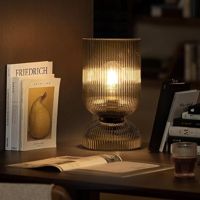 Modern Table Lamp,Glass Mid Century Lamp with Smoky Gray Glass Shade, Bedside Lamp with On/Off Switch, Minimalist Nightstand Lamp for Bedroom, Living Room, Office (Bulb not Included) - Bloomnest