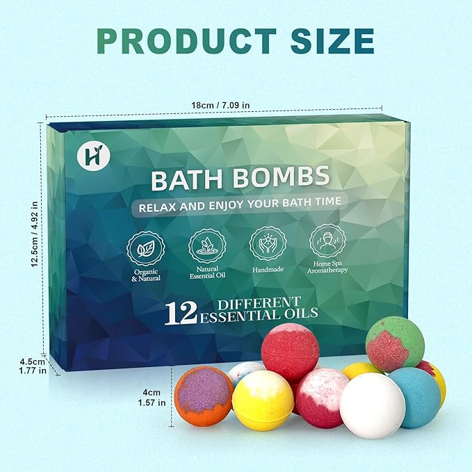 Bath Bombs for Women Mom Her Set, Christmas Stocking Stuffers for Teen Gifts - 12Pack Handmade Natural & Organic, Spa Relaxing Birthday Gifts for Men, Aromatherapy Bubble Bath, White Elephant Gifts - Bloomnest