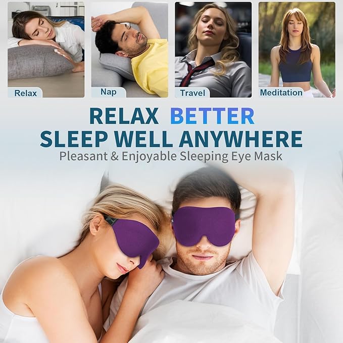 ZGGCD Sleep Mask for Side Sleeper, Light Blocking Sleeping Eye Mask for Women Men, 3D Contoured Cup Night Blindfold, Luxury Eye Cover Eyeshade with Adjustable Strap for Travel, Nap, Purple - Bloomnest