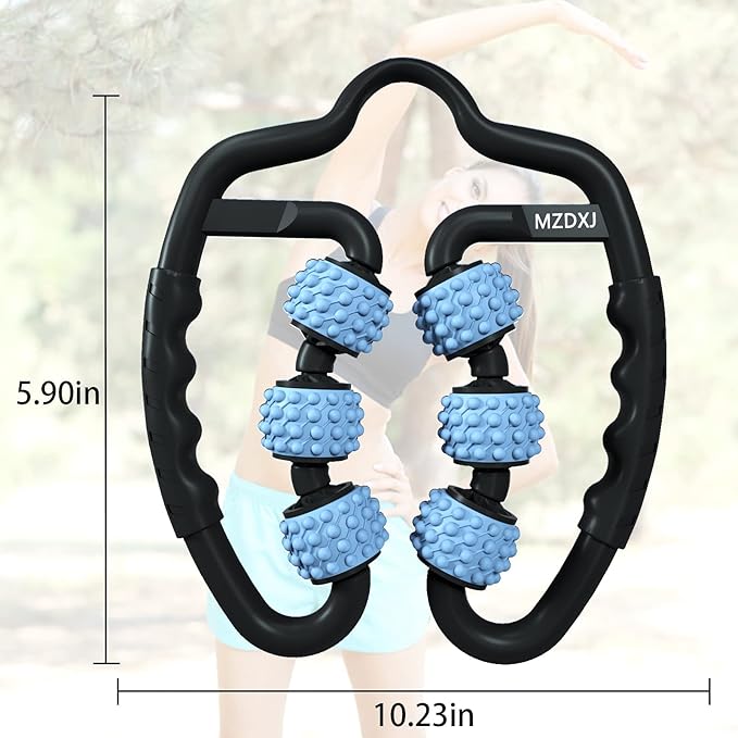 Cellulite Massage Tool Muscle Roller - Deep Fascia Massager & Dimpled Skin Remover for Legs, Thighs & Buttocks - Anti-Cellulite Roller, Smooth Skin, Pain Reliefs(Black Blue - 6 Wheel) - Bloomnest