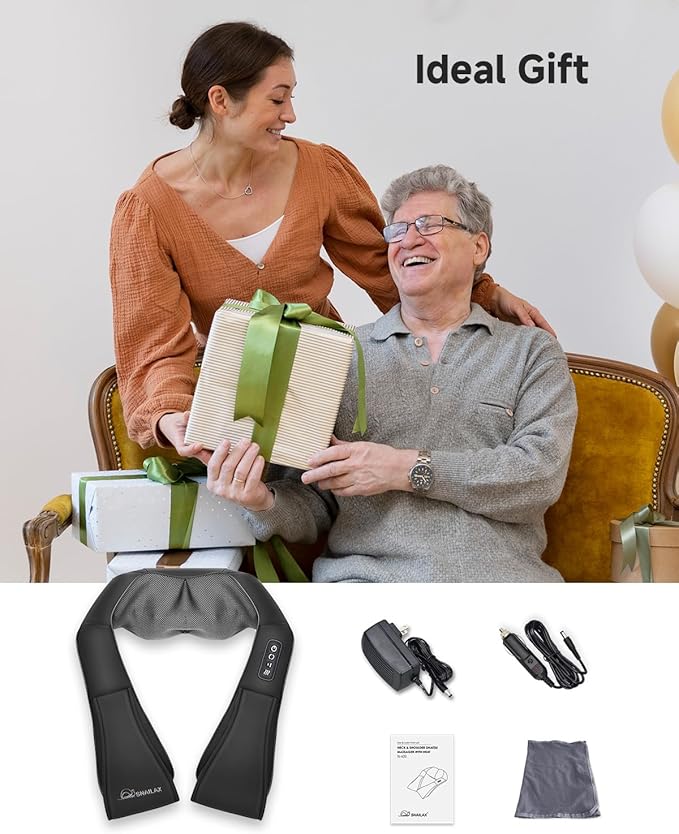 Snailax Shiatsu Neck and Back Massager with Heat, Neck and Shoulder Massager, Deep Kneading Electric Massage Pillow for Shoulder, Back, Leg Muscle for Home & Office, Gifts for Dad