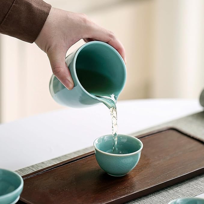 Chinese Tea Set, 10-Piece Ceramic Set with Teapot and Cups, Gongfu Tea Set,Tea Gift Sets,Outdoor and Office (Ge Kiln Green) - Bloomnest