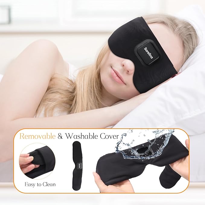 Bluetooth 5.3 Sleep Mask Headphones, Ultra-Soft Ice Silk Washable Eye Mask with Built-in Speakers, Enhanced Audio & Clear Calls, Light-Blocking Comfortable Sleeping Headphones - Bloomnest